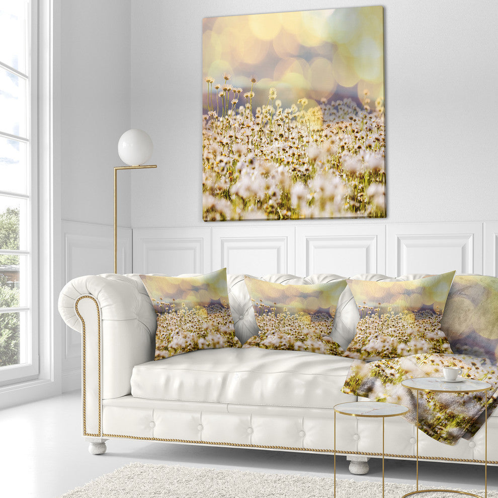 Beautiful Chamomiles Field Landscape Printed Throw Pillow, 18"x18"