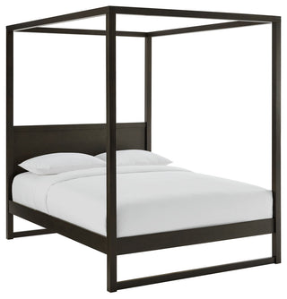 Alva Queen Wood Canopy Platform Bed, Smoked Oak