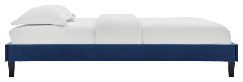 Reign Full Performance Velvet Platform Bed Frame Navy