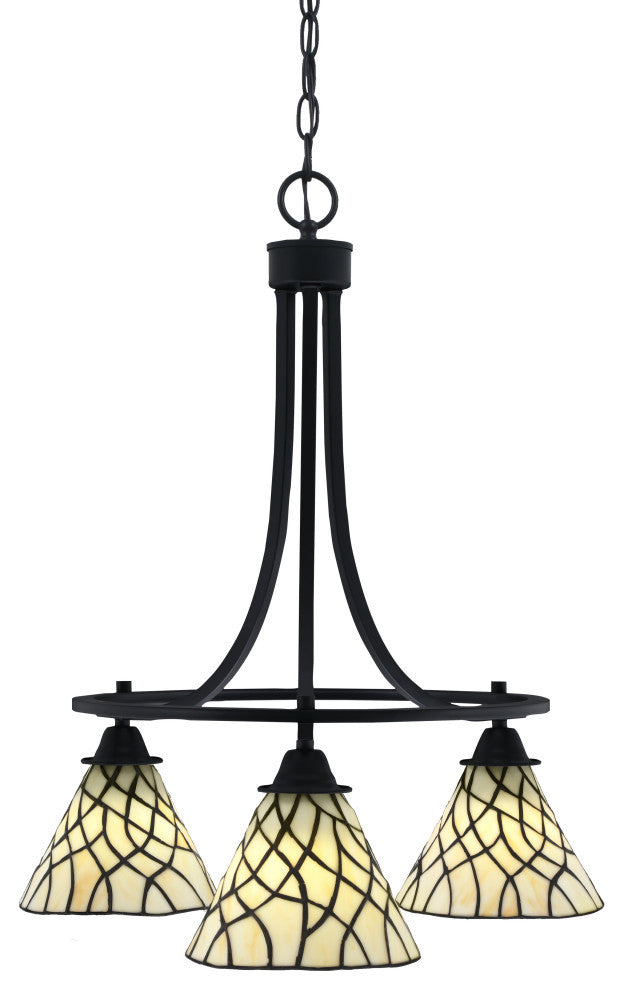 Paramount Downlight 3-Light Chandelier, Matte Black, 7" Sandhill Art Glass