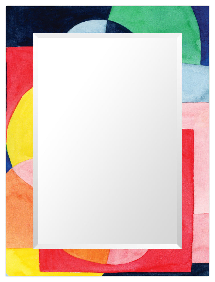 "Launder" Beveled Mirror on Printed Abstarct Tempered Art Glass, 40x30"