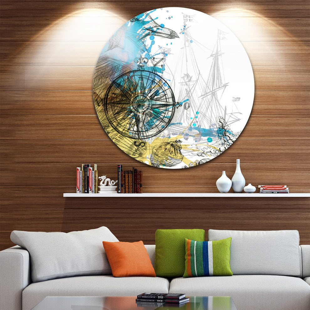 Marine Background Illustration Art, Animal Round Wall Art, 11"
