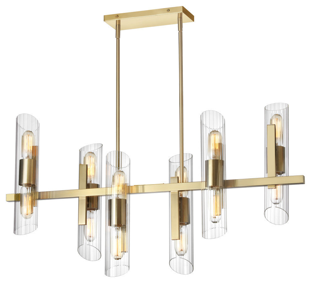 12-Light Transitional Linear Chandelier Samantha, Aged Brass