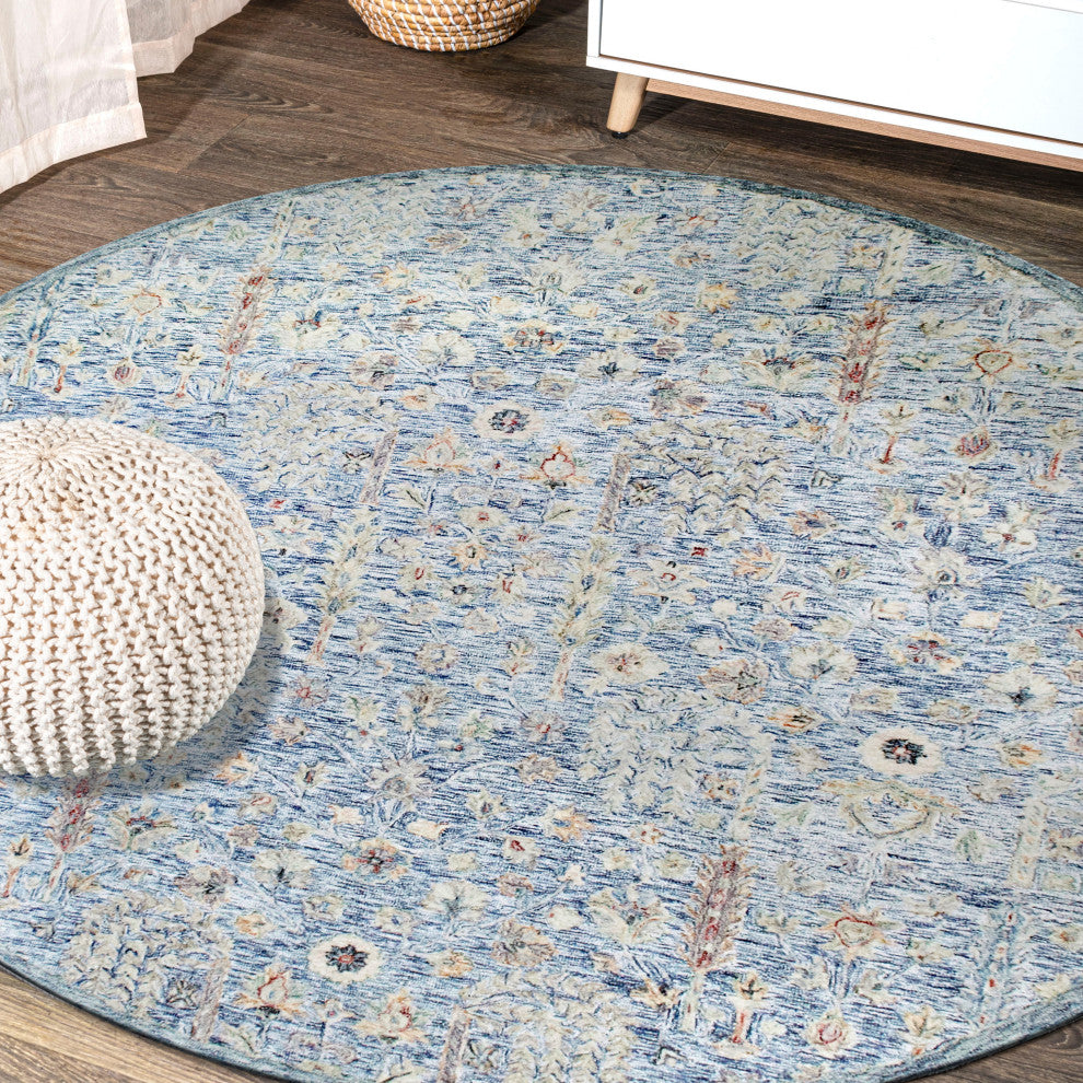 Ox Bay Vin Lex Abstract Hand-Tufted Area Rug, Slate Blue, 8'6" Round