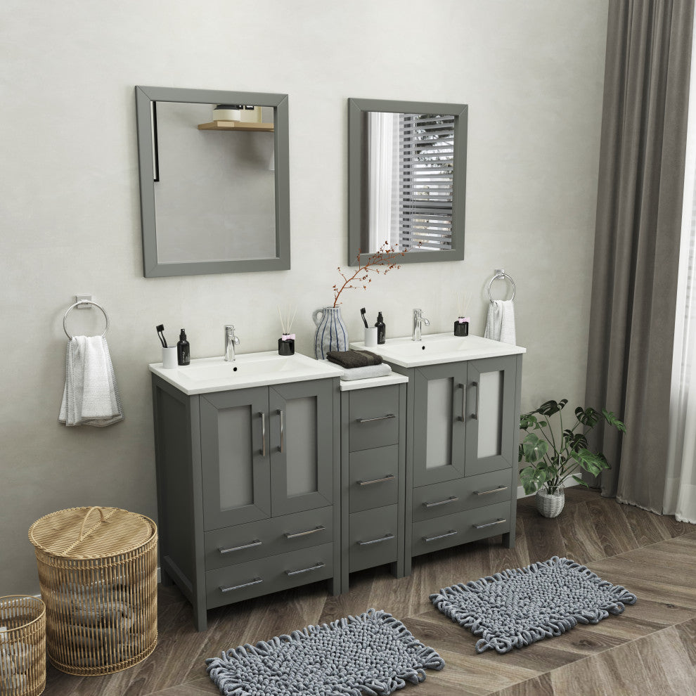Vanity Art Vanity Set With Ceramic Top, 60", Gray, Standard Mirror