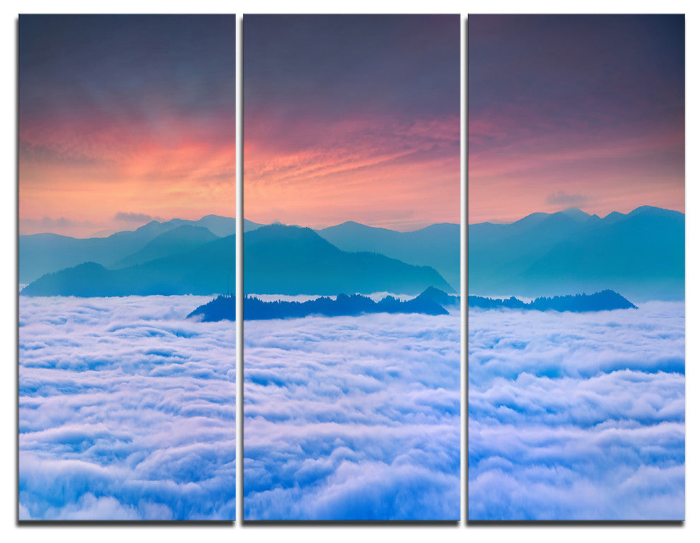 "Sea of White Fog and Mountains" Photo Canvas Print, 3 Panels, 36"x28"