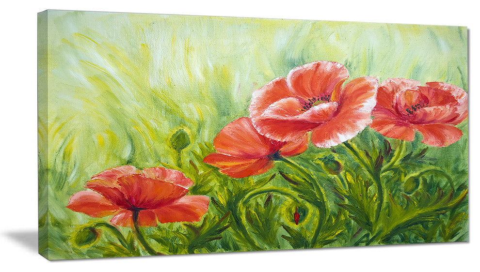 "Blooming Poppies With Green Leaves" Wall Art, 32"x16"