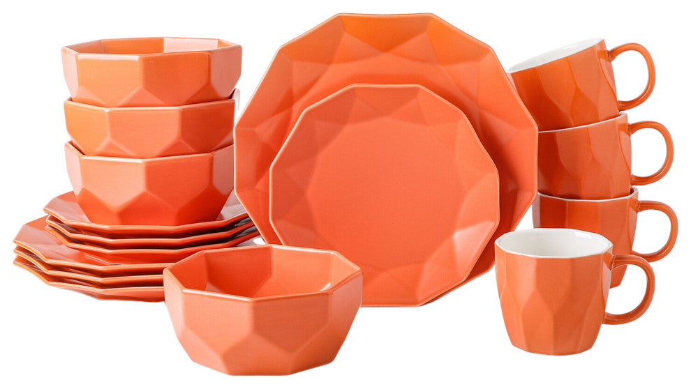 Stone Lain Jamie Porcelain 16 Piece Dinnerware Set, Orange