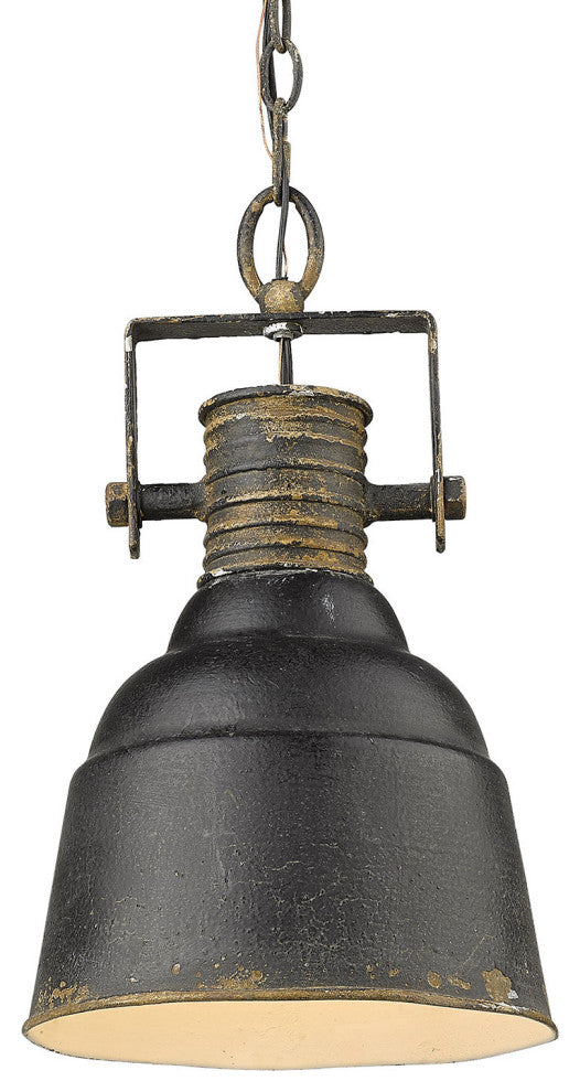 Golden Lighting 0843-1P Quarry 9"W Mini Pendant - Antique Black Iron