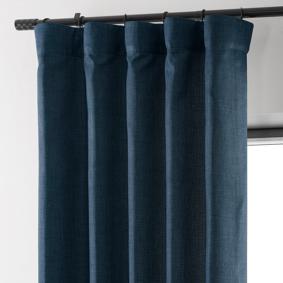 Italian Faux Linen Curtain Single Panel, Sergeants Blue, 50"x84"