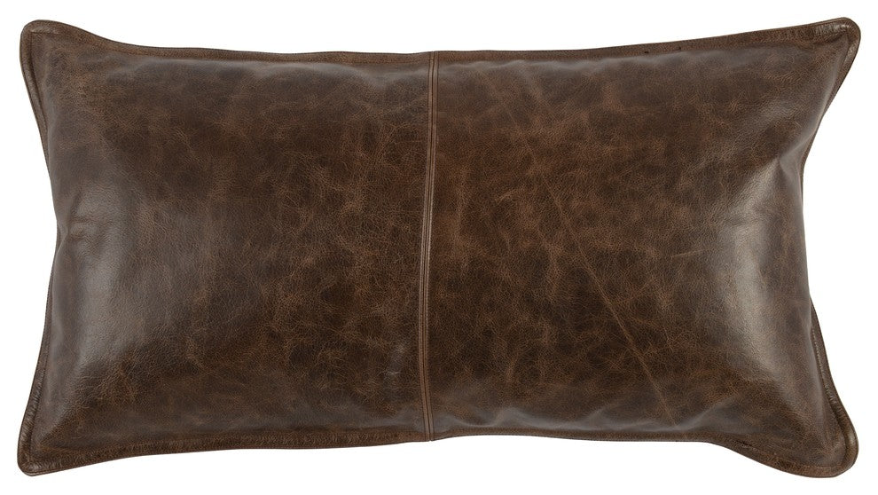 Cheyenne 100% Leather 14"x26" Throw Pillow by Kosas Home, Chocolate Brown