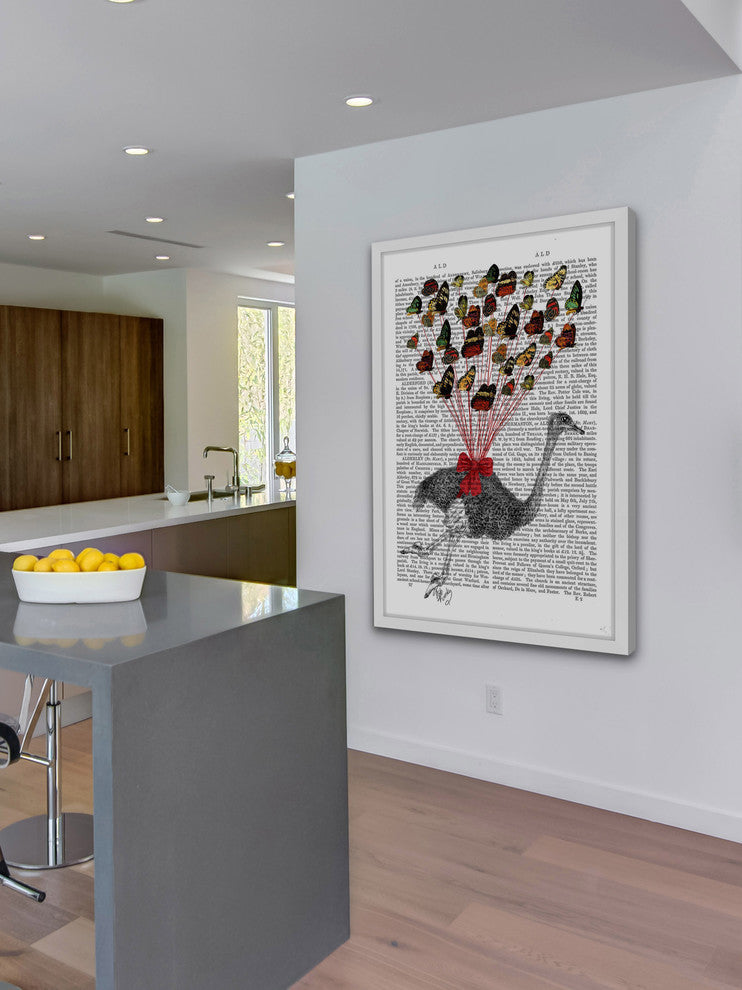 "Ostrich Flying with Butterflies" Framed Painting Print, 20"x30"