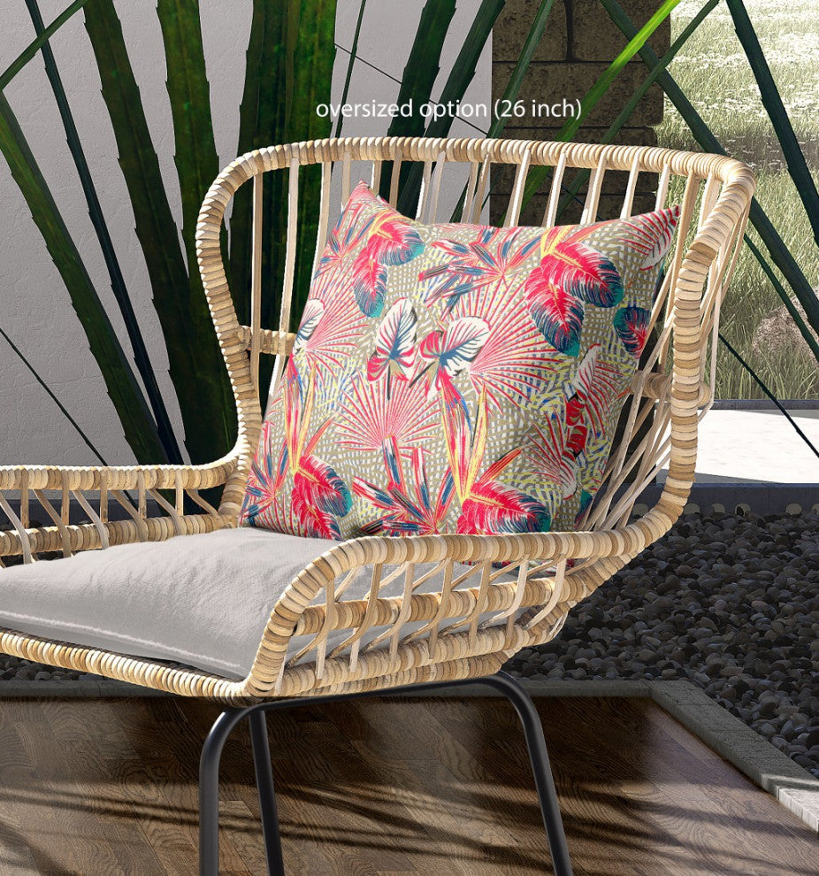 18" Red Gold Tropical Indoor Outdoor Throw Pillow
