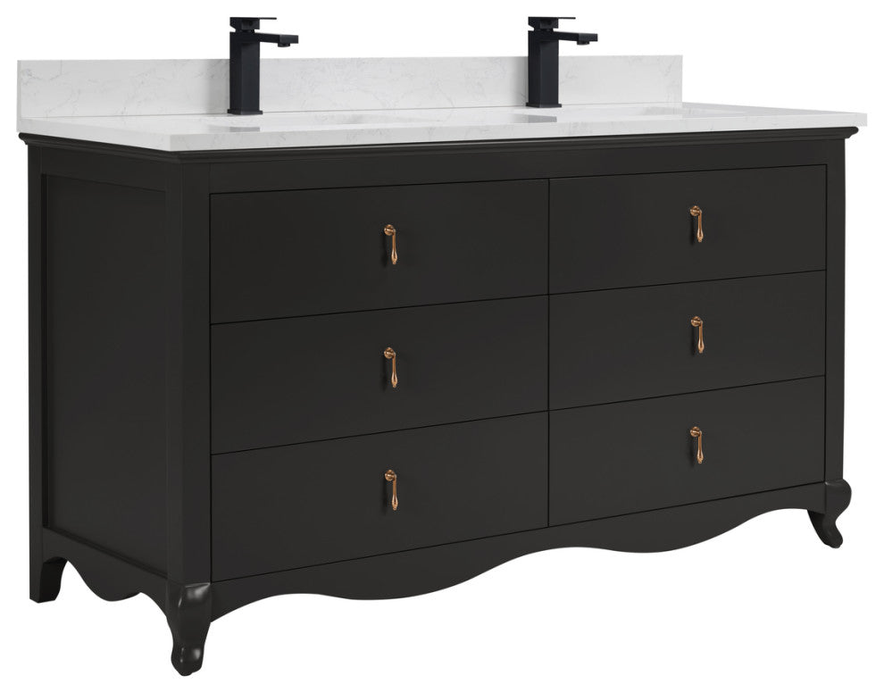 Legion Furniture WS2512 Series Bathroom Sink Vanity, Tricorn Black, 60", Artificial Stone Top, Double Sink