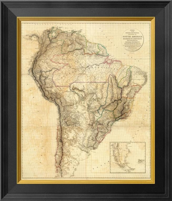 "South America, 1814" Framed Canvas Giclee by Aaron Arrowsmith, 17x20"