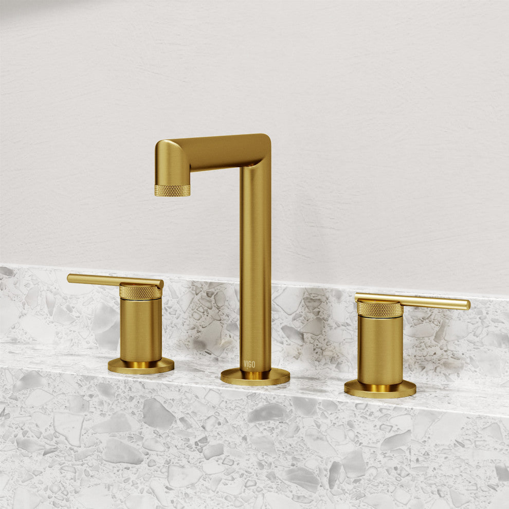 VIGO Sterling 7" H 2-Handle Widespread Bathroom Faucet, Matte Brushed Gold