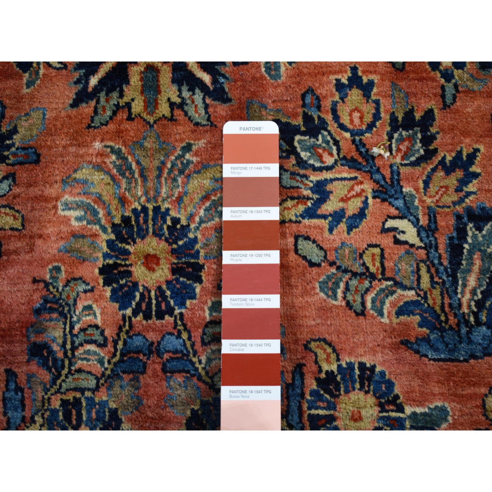 Prismatic Red, Antique Persian Sarouk, Pure Wool Hand Knotted Rug, 10'6"x19'3"