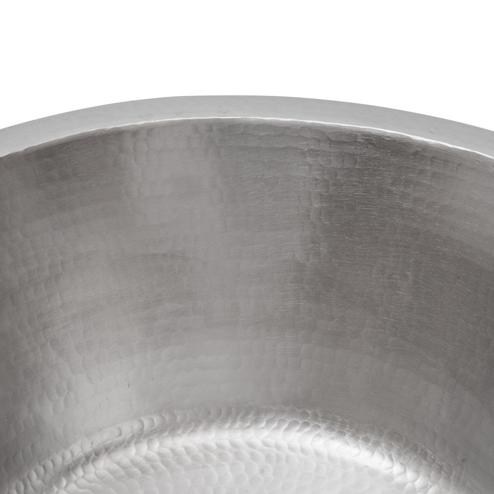16" Round Hammered Copper Bar Sink, Nickel, 2" Drain Opening