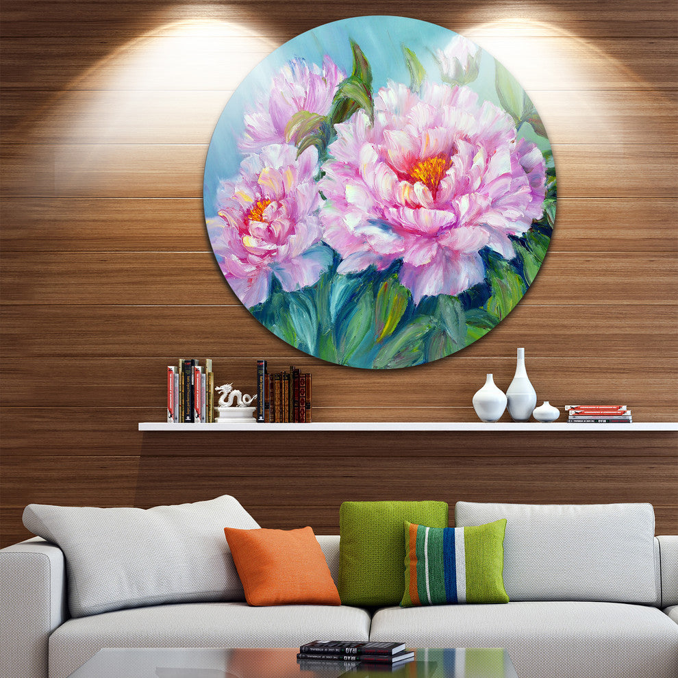 Pink Peonies, Floral Round Wall Art, 36"