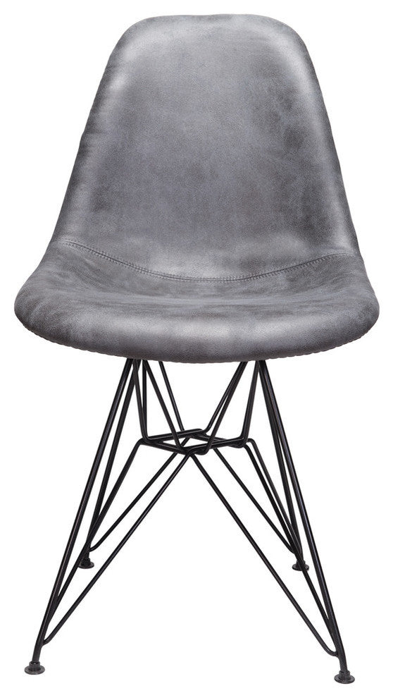 Leatherette Upholstery Fabric Chair, Black Steel Leg, Cool Gray, Markle