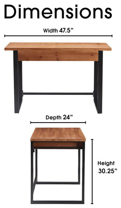 Farmhouse Desk, Metal Frame With Storage Drawer & Cut Out Pulls, Black/Natural