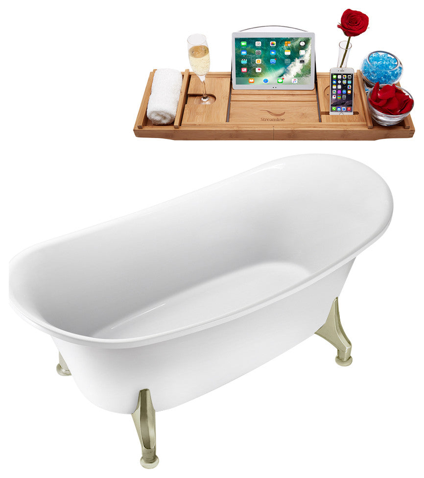 59" Streamline N1080BNK-IN-WH Clawfoot Tub and Tray With Internal Drain