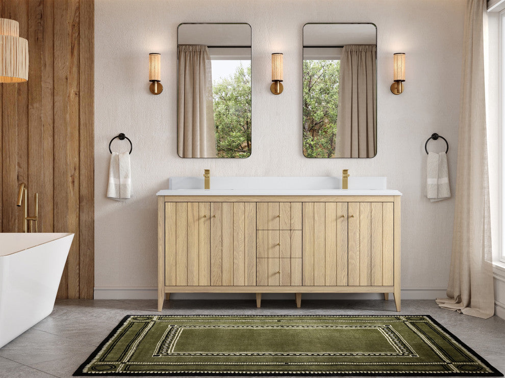 Atlanta Oak 72" Double Sink Bath Vanity, White 1.5" White Quartz