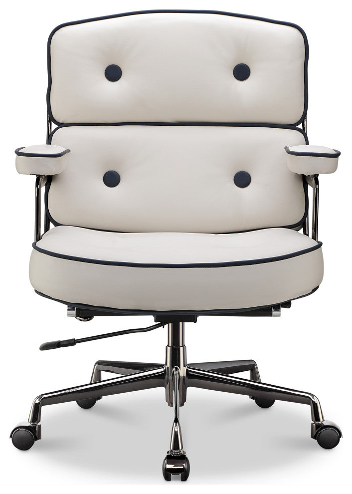 Lobby Mid Back Computer Office Desk Chair, Black Chrome &Navywhite