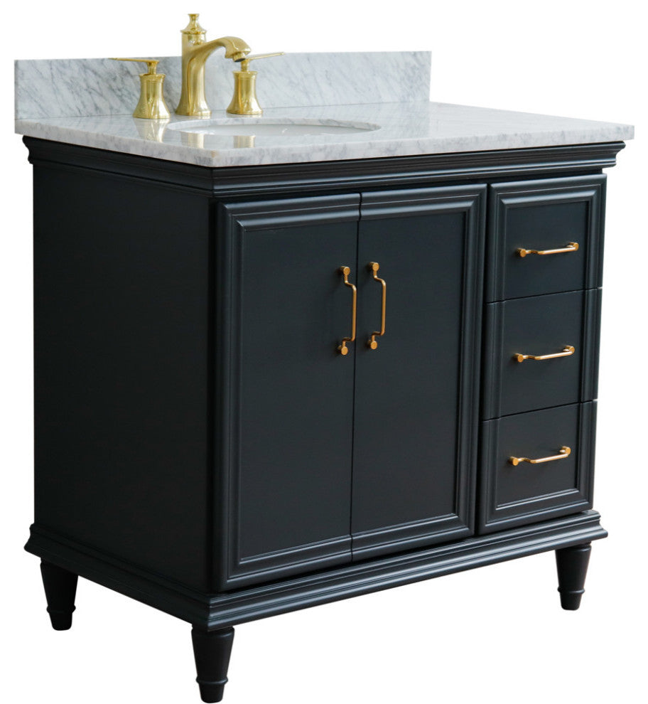 37" Single Vanity, Dark Gray Finish With White Carrara