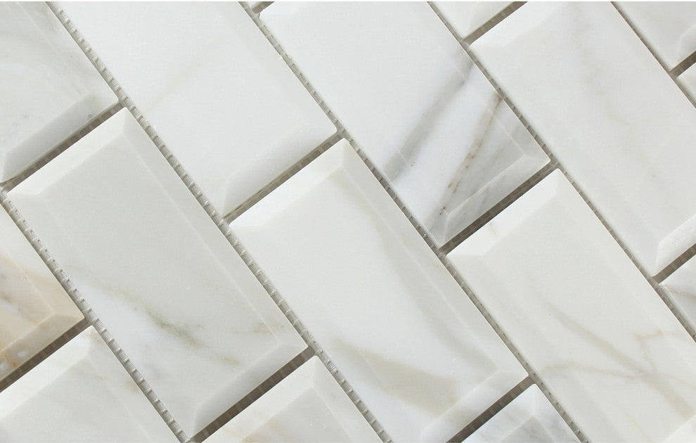 2 X 4 Calacatta Gold Marble Honed & Beveled Brick Mosaic Tile
