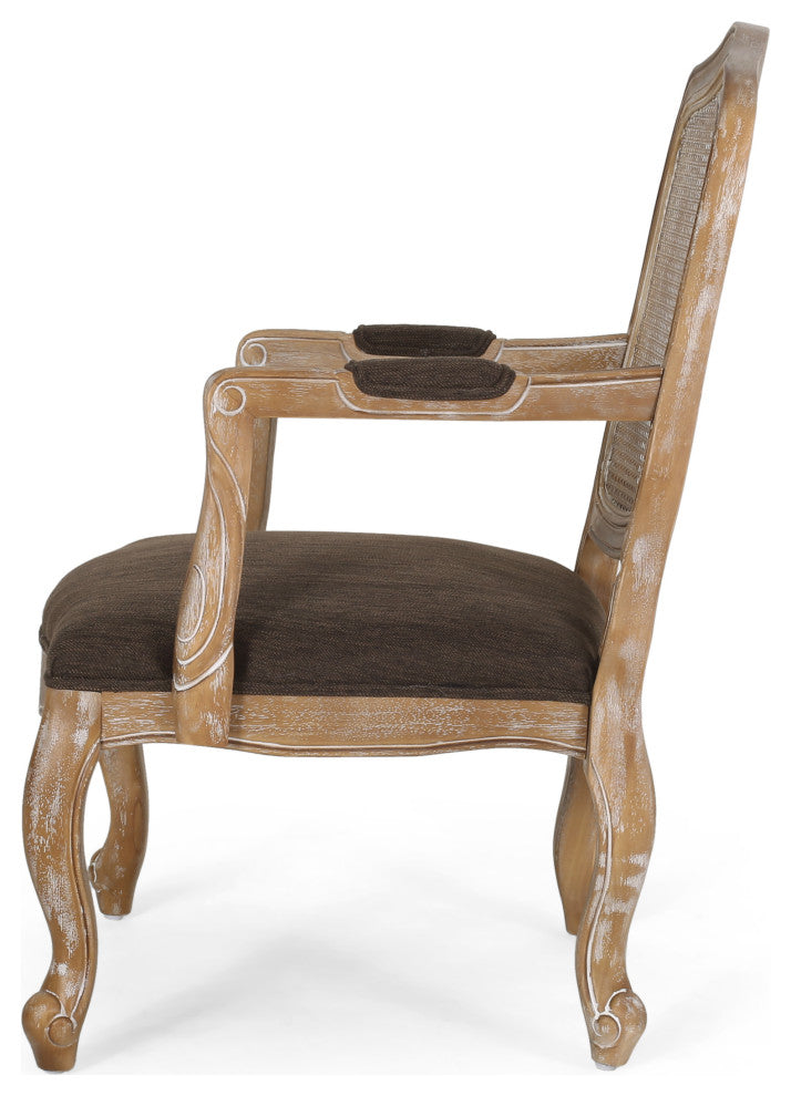 Absaroka French Country Fabric Wood and Cane 5-Piece Dining Set, Natural/Brown