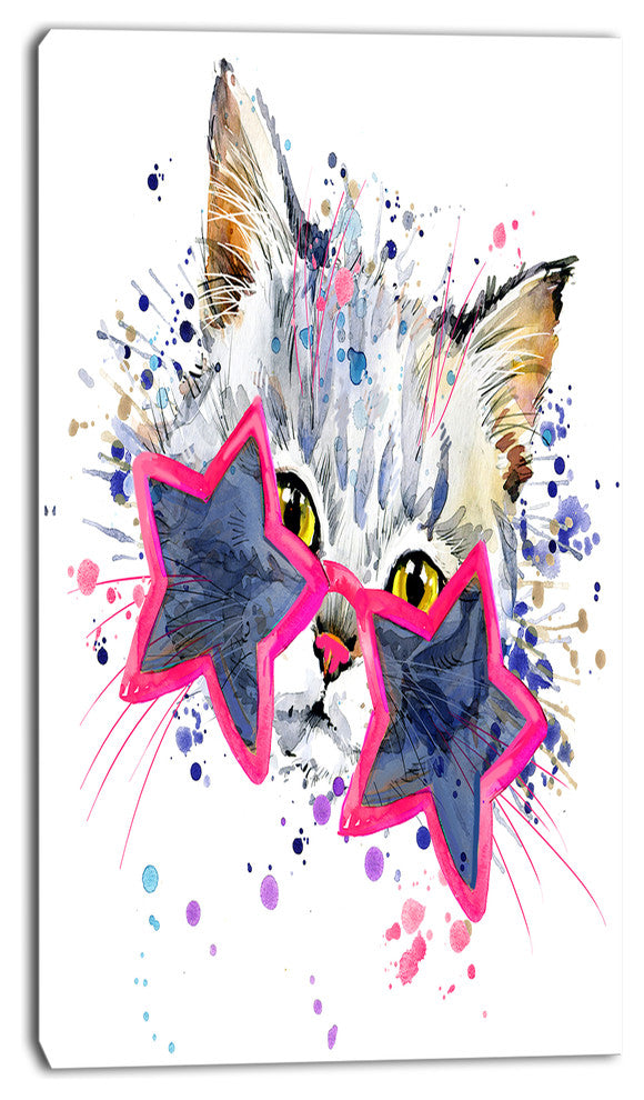 Cute Kitten with Blue Stars, Animal Canvas Wall Art, 16"x32"