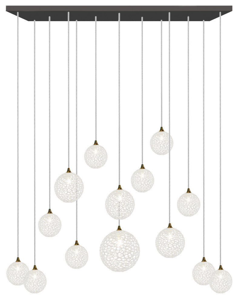 Napa 14 Pendants Blown Glass Chandelier, Black, 48", Clear Glass