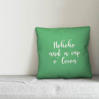 Hohoho And  A Cup O' Cocoa, Light Green 18x18 Throw Pillow