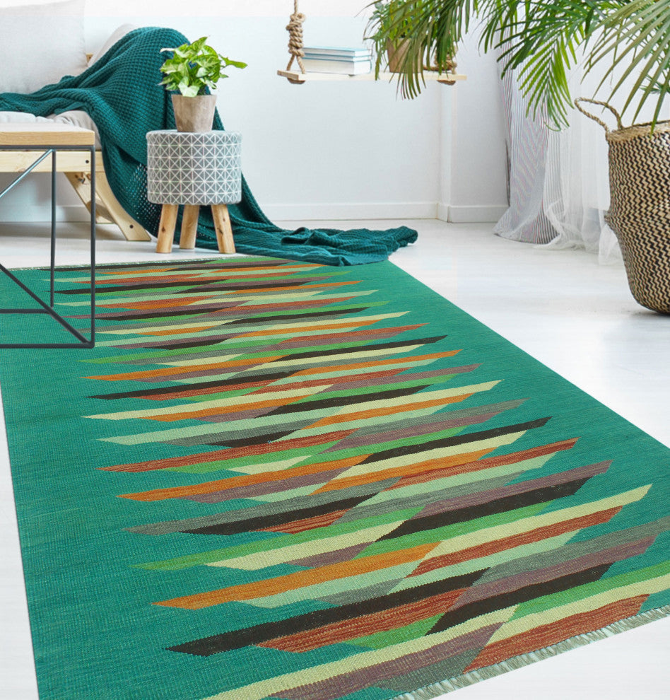 Winchester Kilim Salvador Turquoise/Charcoal Rug, 4'9x6'6