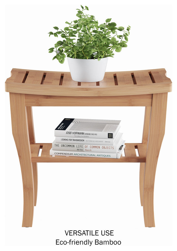 Lavish Home Natural Bamboo Shower Bench With Storage Shelf
