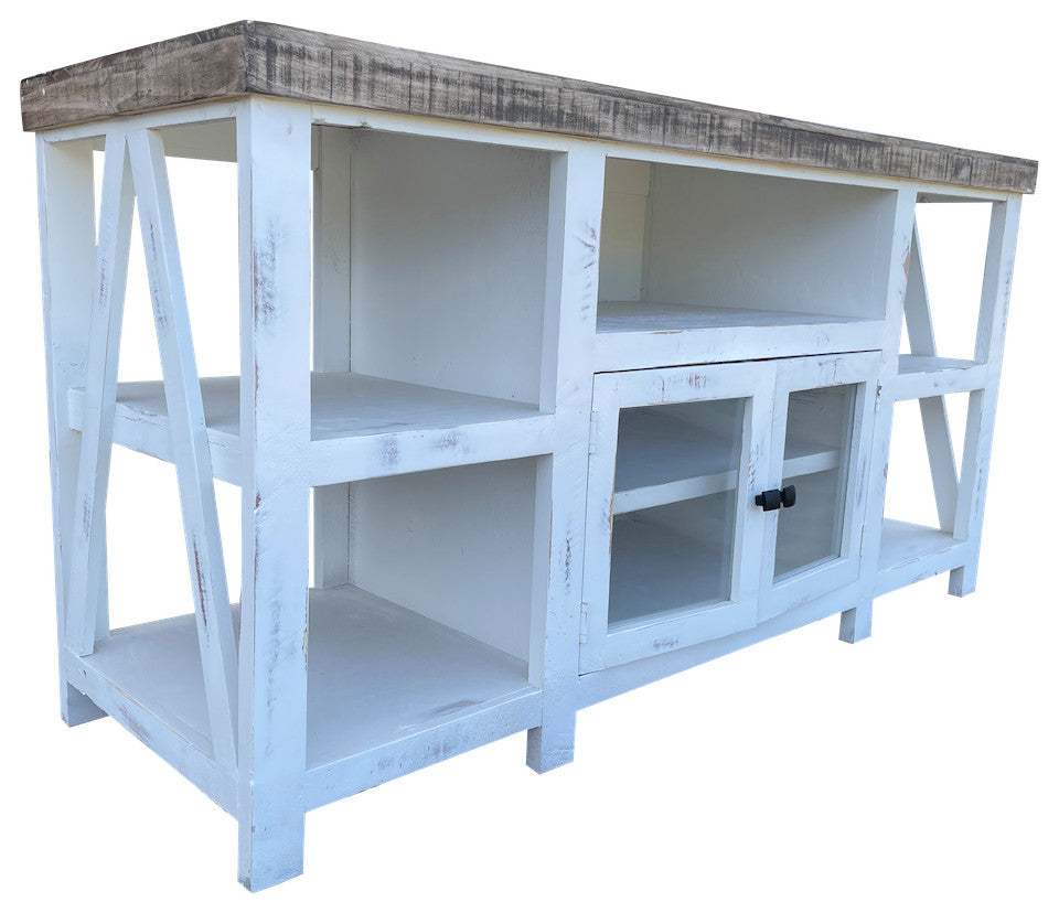 Media Console With Glass Doors, White, 64