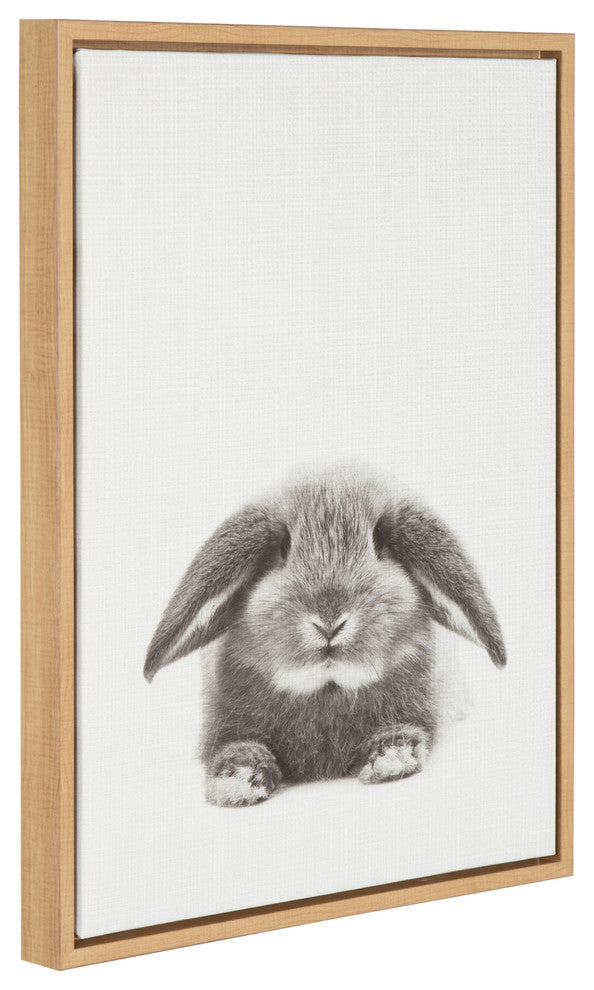 DesignOvation Rabbit Black and White Portrait Natural Framed Canvas Wall Art