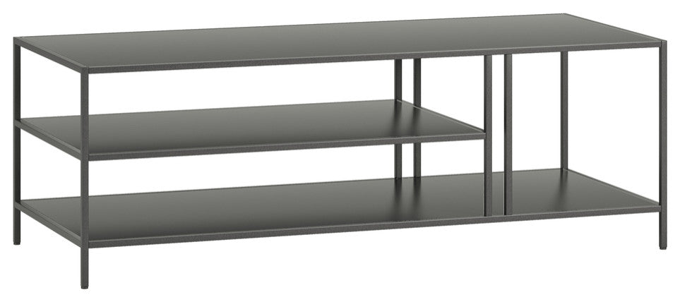 48" Gray Steel Coffee Table With Two Shelves