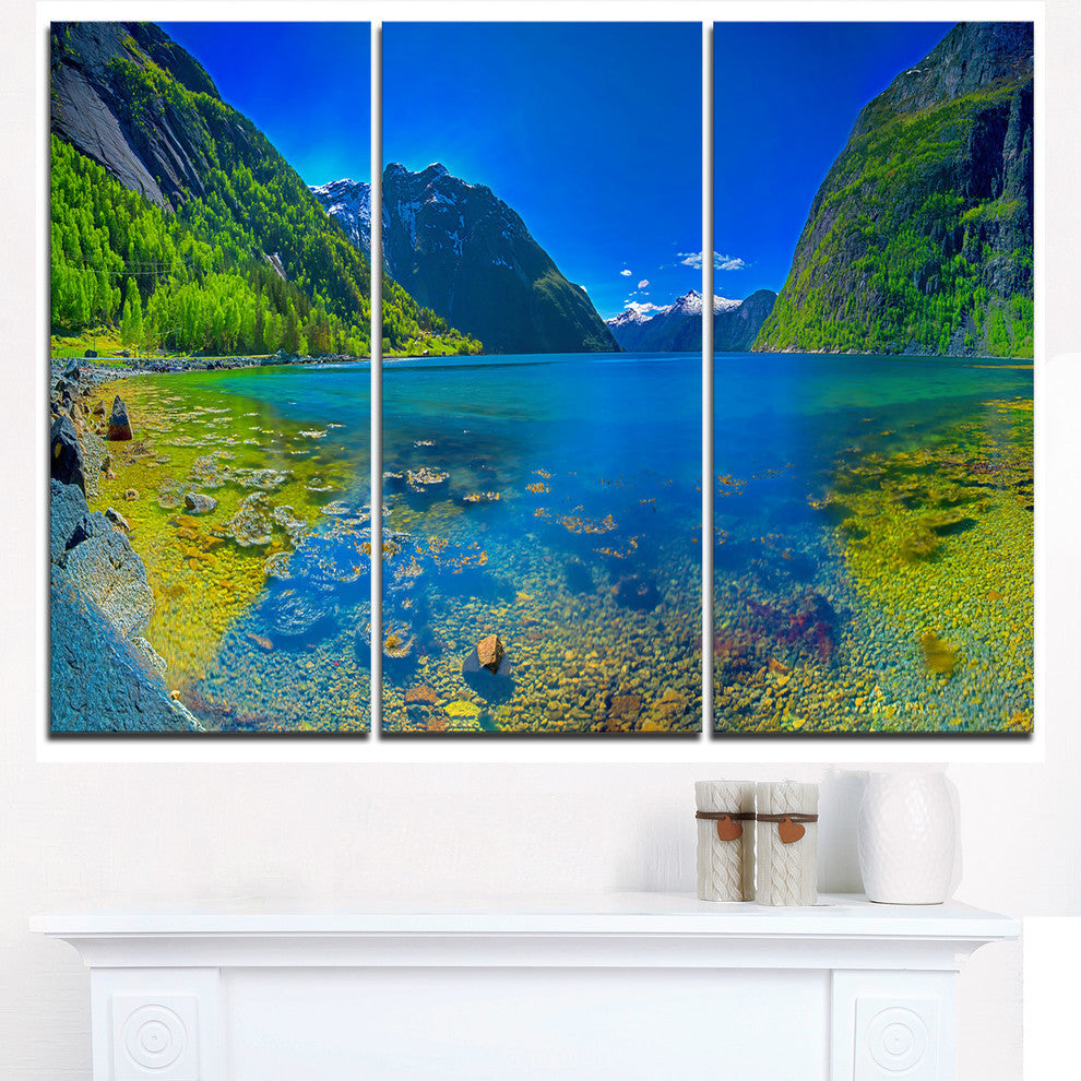 "Panoramic View of Norwegian Fjord" Metal Wall Art, 3 Panels, 36"x28"