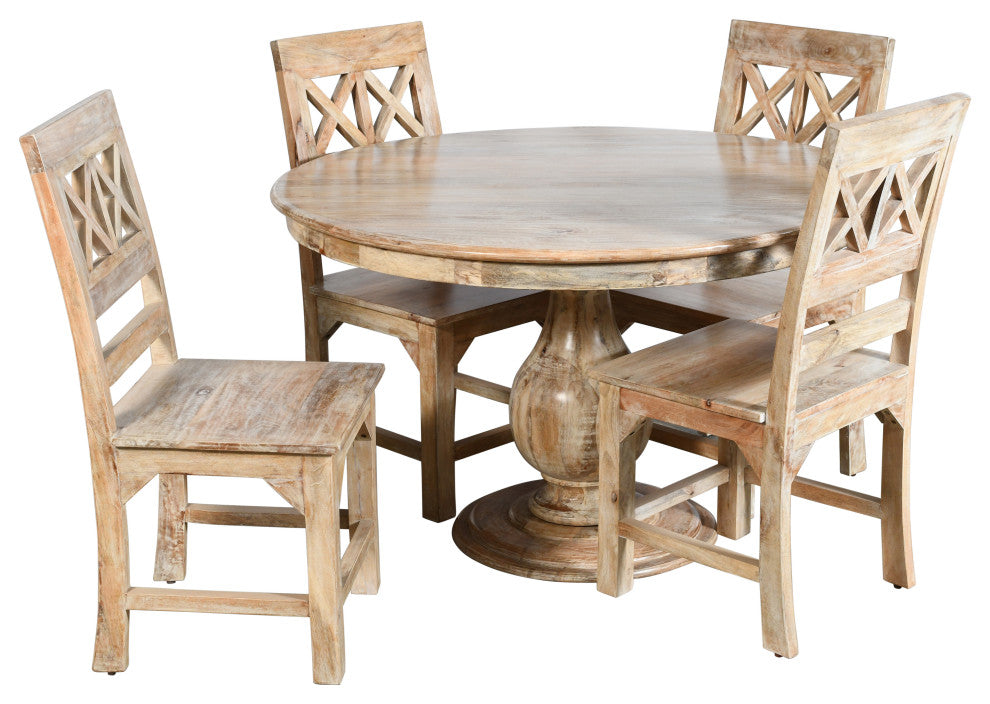 Bayside Jensen 5-Piece Dining Set With 4 Solid Wood Chairs, Natural Finish