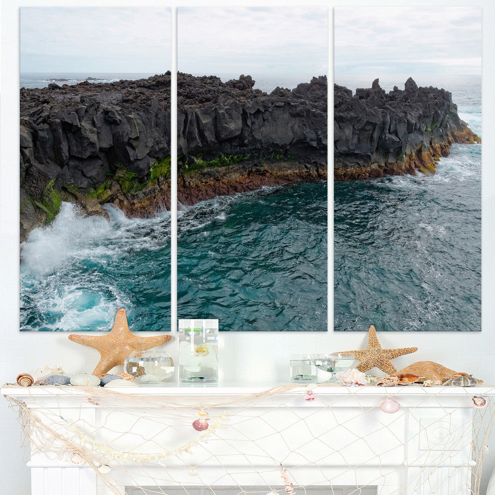 "Rocky Coast With Moss in Azores" Metal Wall Art, 3 Panels, 36"x28"