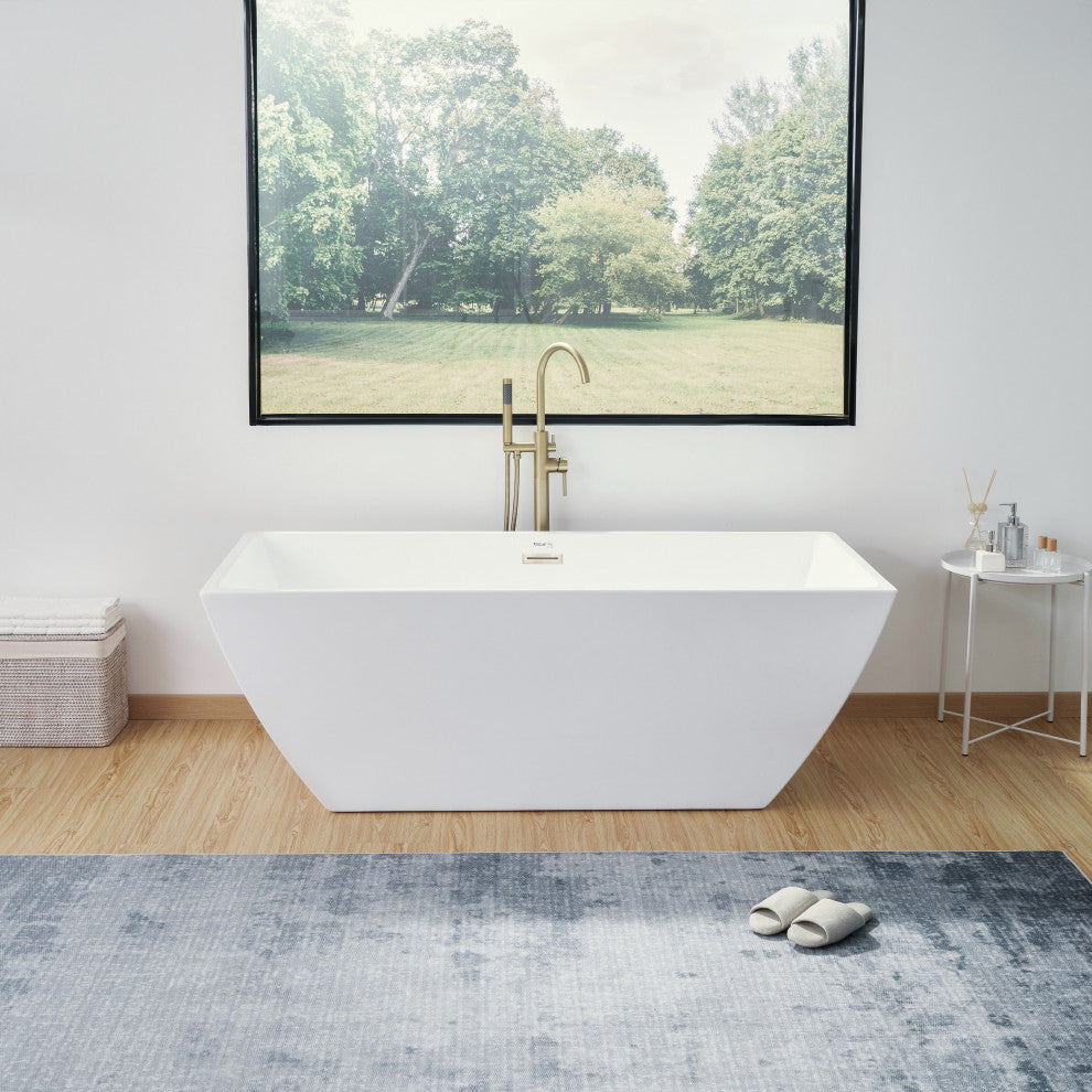 Vanity Art Acrylic Freestanding Soaking Bathtub, White/Brushed Nickel, 67"
