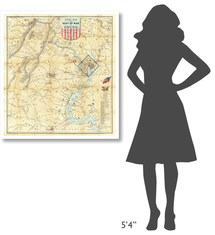 "Army Map of The Seat of War In Virginia, 1862" Paper Art, 35"x38"