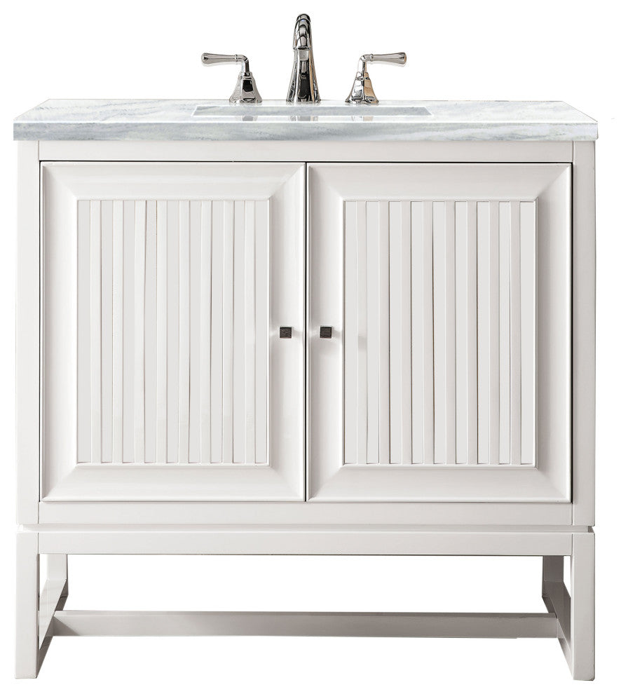 Athens 36" Single Vanity, Glossy White, Arctic Fall Solid Surface Top