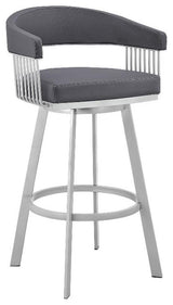 Armen Living Bronson 29" Faux Leather Bar Stool in Gray/Stainless Steel