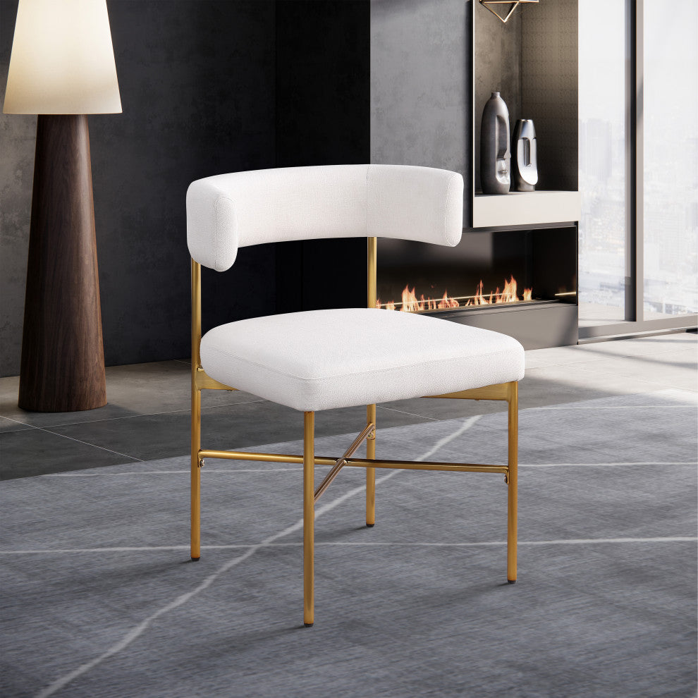 Rivage Durable Linen Textured Fabric Dining Chair, Set of 2, Cream, Brushed Gold Finish
