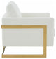 LeisureMod Lincoln Modern Leather Accent Arm Chair With Gold Frame, White