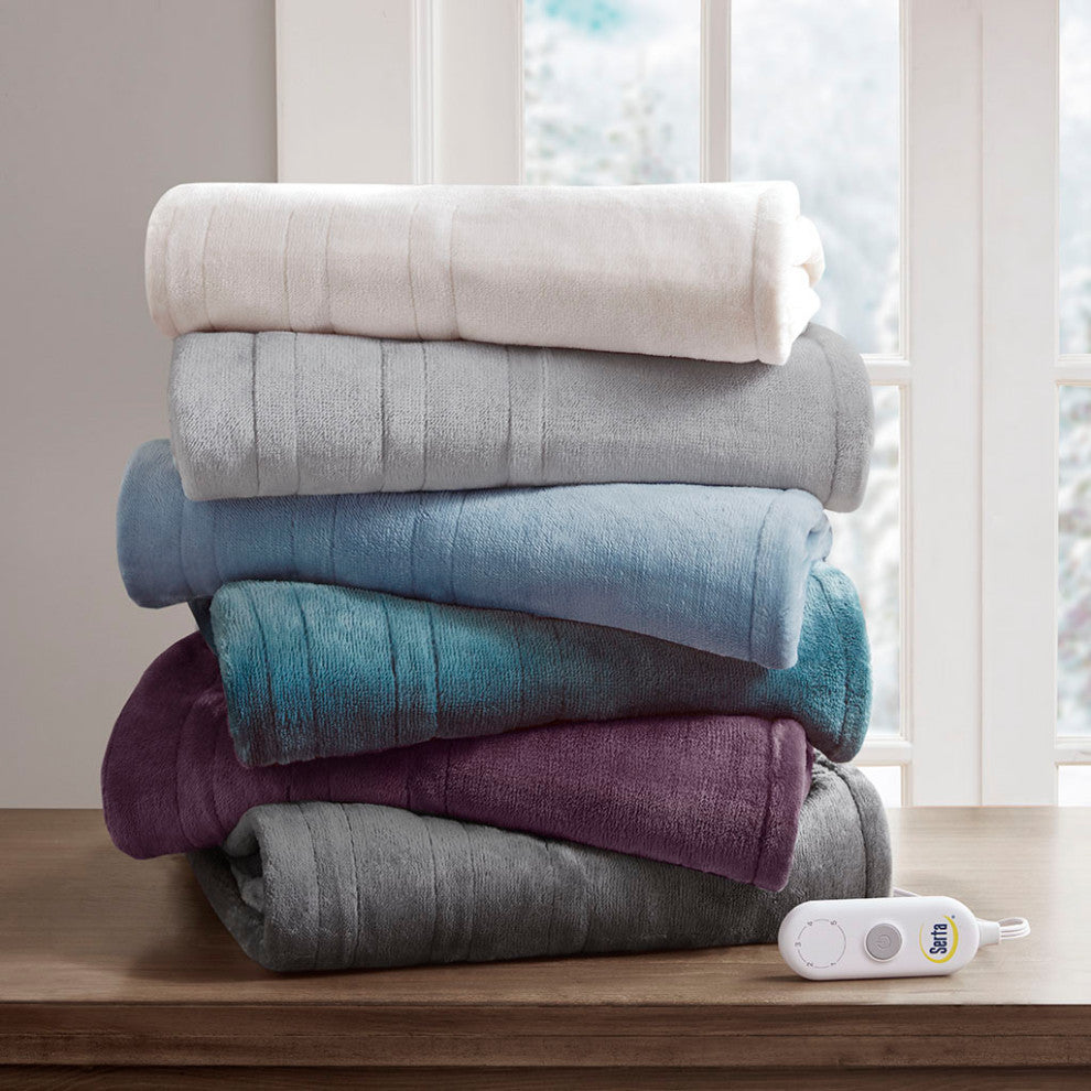 Serta Plush Heated Throw, Light Blue
