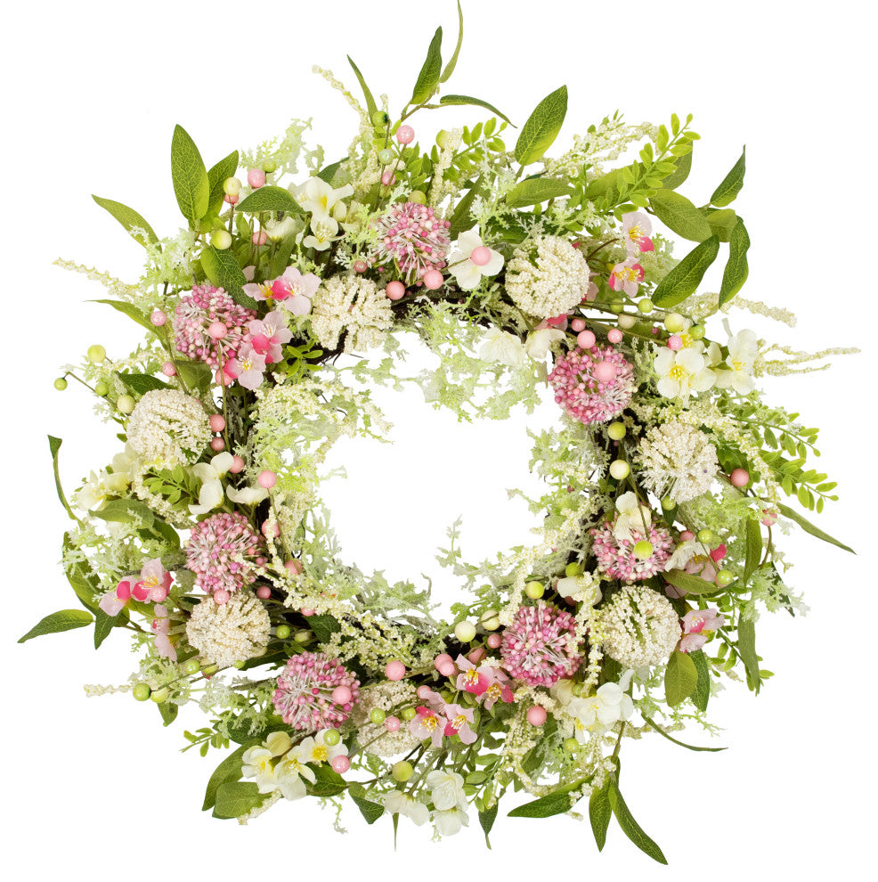 Hydrangea and Berry Floral Spring Wreath 28" Pink and Green